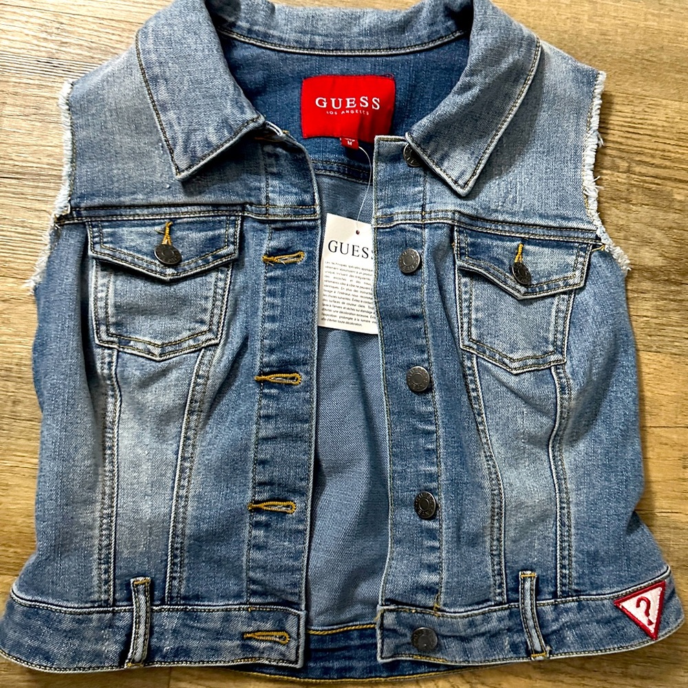 GUESS DENIM DESTROYED STRETCHY VEST MEDIUM - Picture 4 of 14